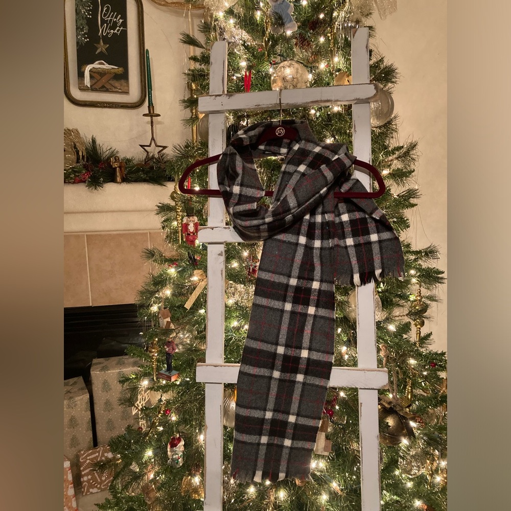 J. Crew Festive Gray and Red Plaid Scarf
